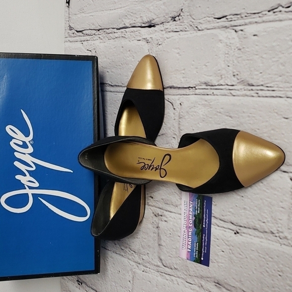 VINTAGE Joyce Smiley Flats Black Linen & Gold Metallic Upper USA  VGUC In Box - Picture 1 of 15